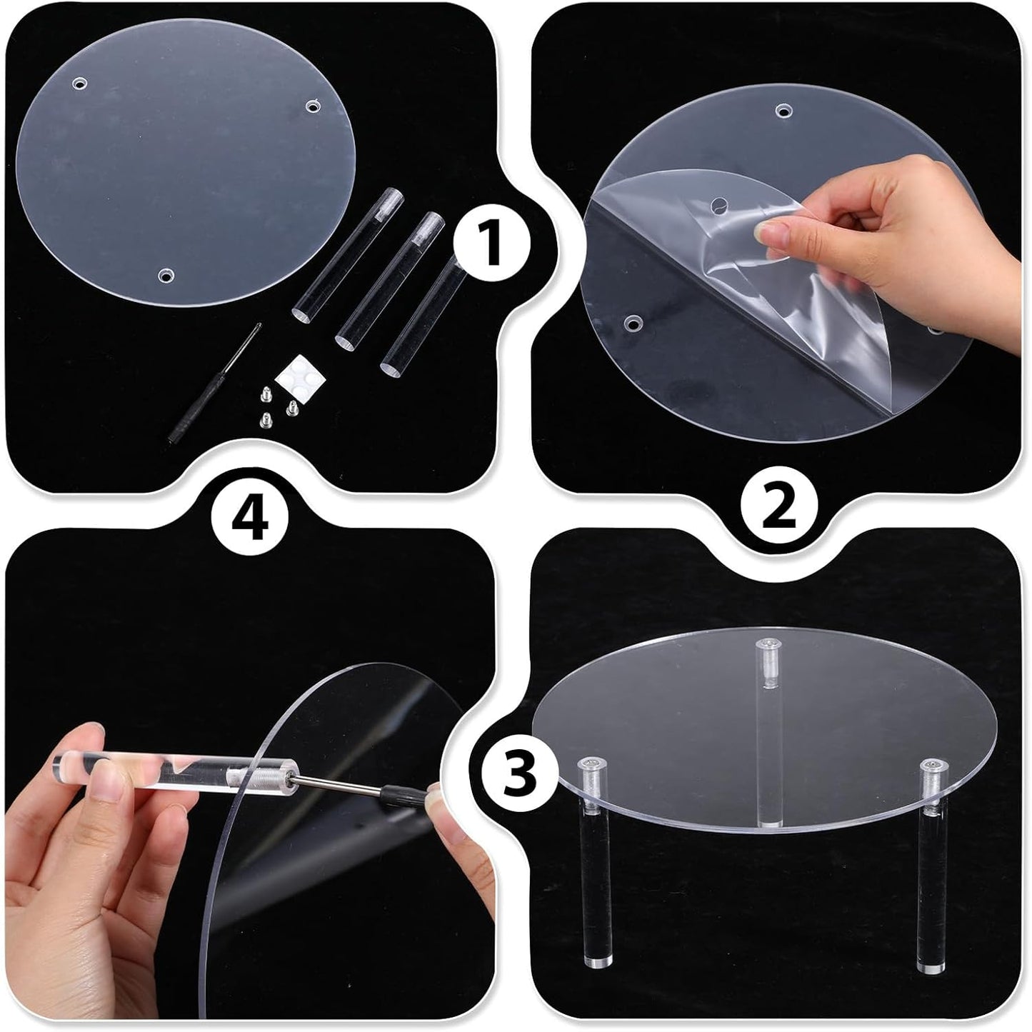 3PCS Drink Dispenser Stand Beverage Water Crock Dispenser Holder Clear Round Acrylic Cake Cupcake Plant Display Plate Fit Max 7.87 Inch Diameter Glass Jar Jug Container Filter Bottle