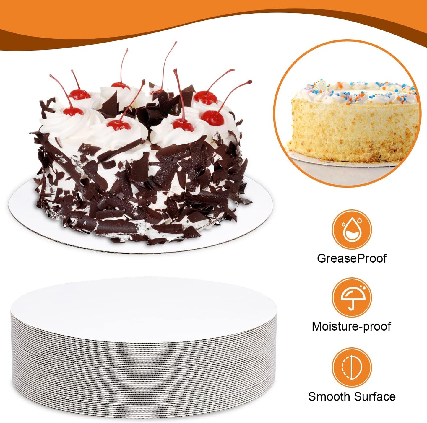 25-Packs Cake Boards 10 inch Round, White Cake Board Rounds, White Cake Circles Rounds Base Food-Grade Cardboard Cake Plate for displaying Cakes, Bread, Desserts（Thin and Sturdy）