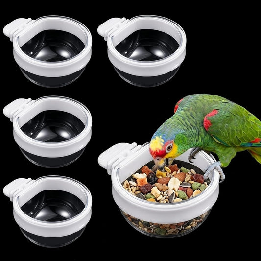 4 Pack Detachable Transparent Bowl, Bird Food Bowl, Plastic Food Cup, Convenient Hanging Seed, Water Feeder for Parrot Canary Finch Small Size Bird