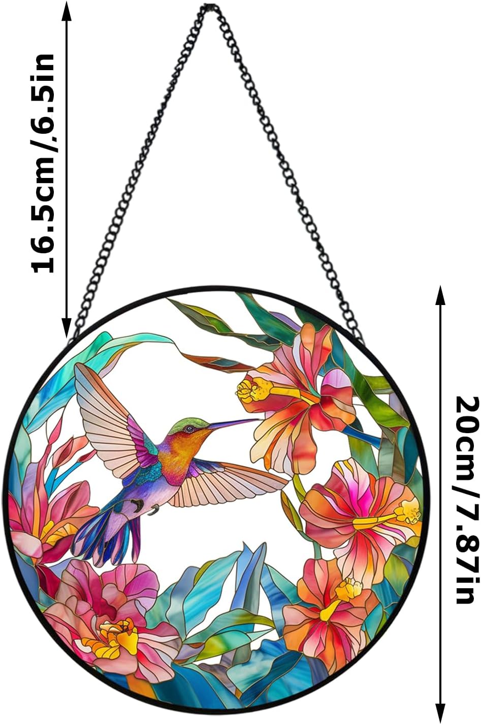 Hummingbird Stained Glass Suncatcher - 7.87" Real Glass Window Hanging with Metal Chain, for Indoor Outdoor Home Garden, Gift for Bird Lovers