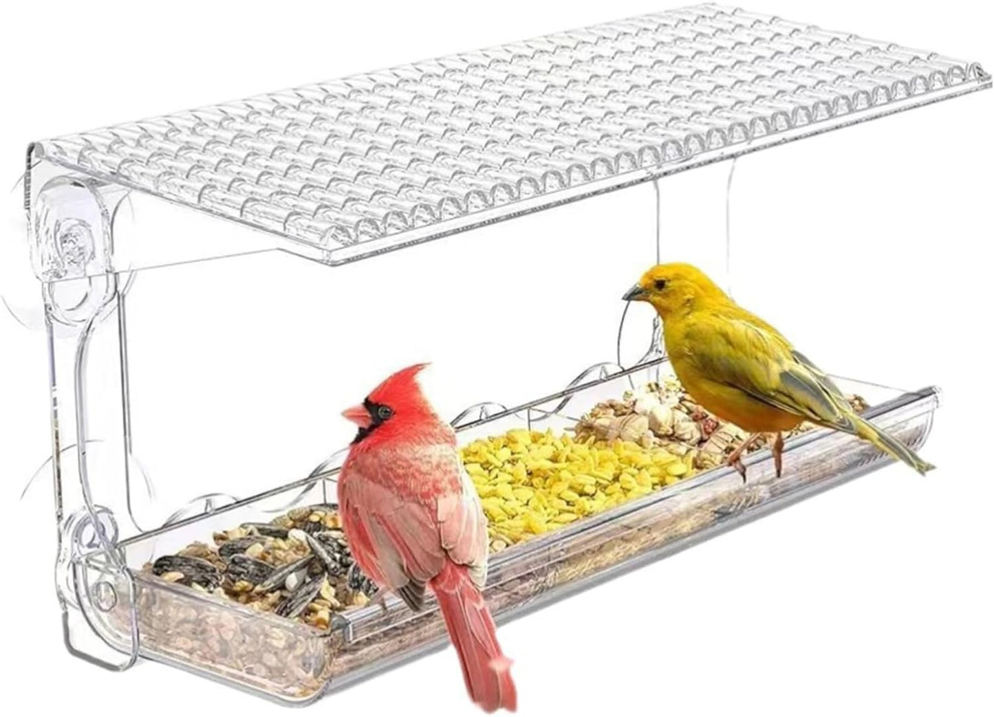 Window Bird Feeders with Strong Suction Cups 480ml Window Bird Feeder with Removable Feeding Trays and Water Compartment Bird Feeder with Drainage Holes for Clear Window View