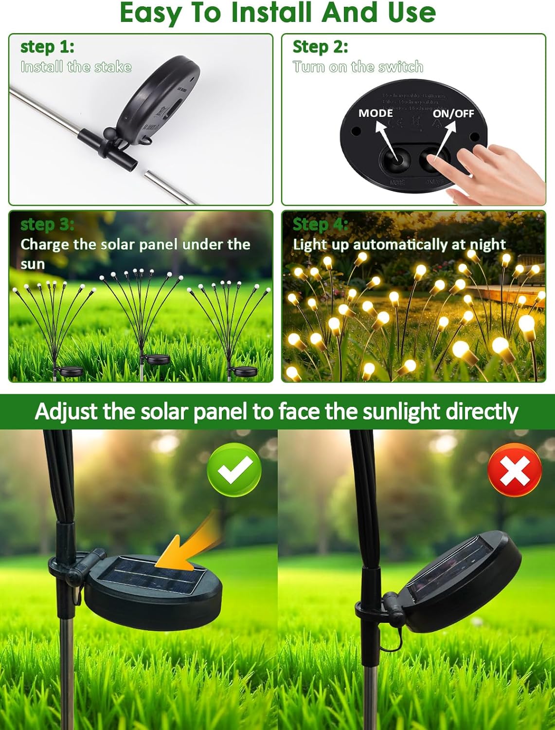 2026 Upgraded Solar Lights Outdoor, 8 Pack Solar Garden Lights with 2 