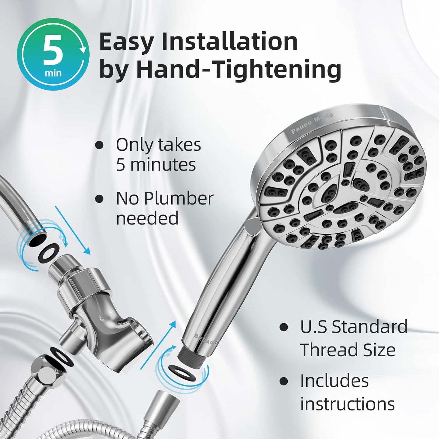 Shower Head,10 Functions High Pressure shower head with handheld, Built-in Pause Mode & Power Wash, Non-Clogging Nozzles High Flow Hand Held Shower Head, Leakproof 6ft Hose&Adjustable Bracket