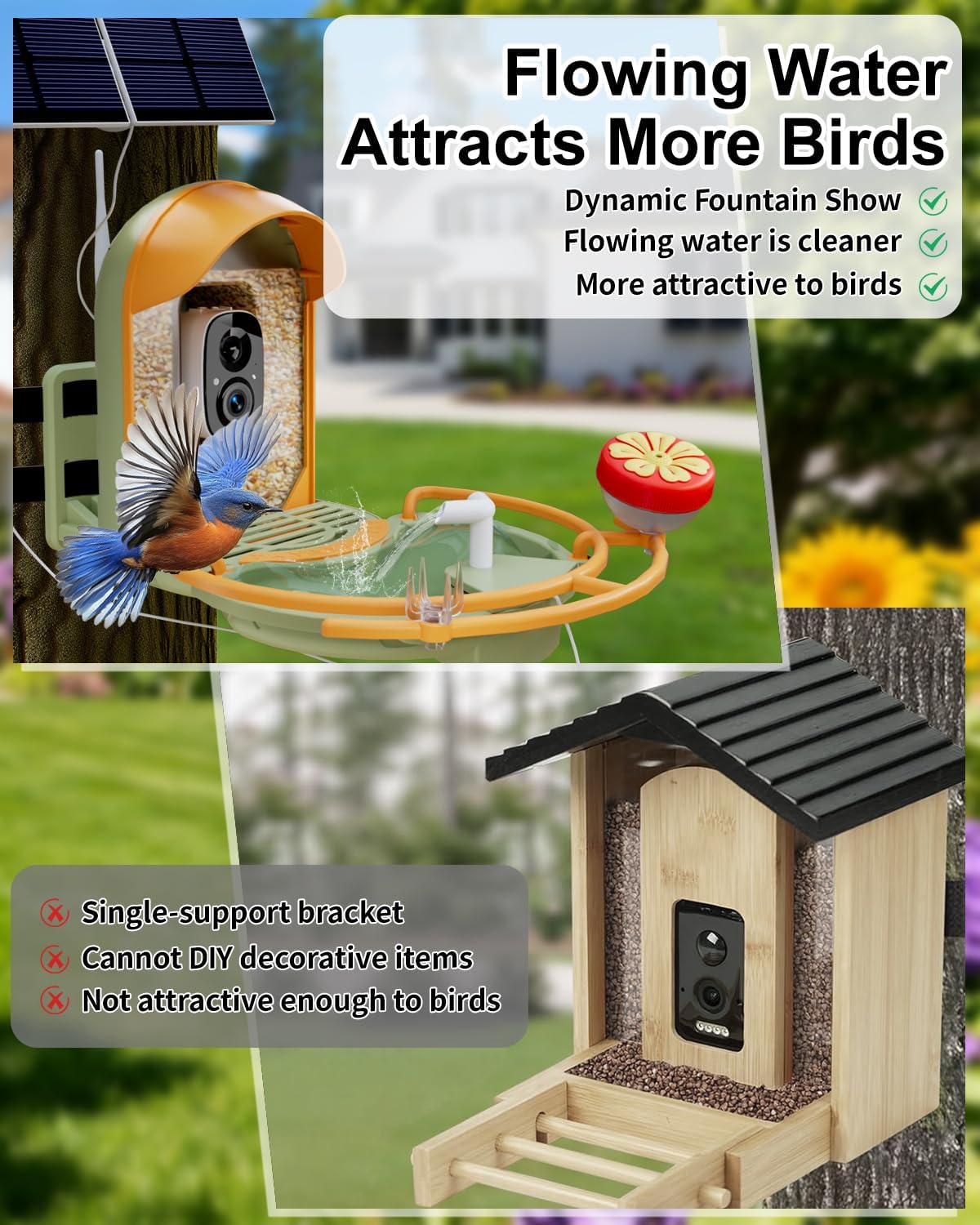 Bird Feeder with Camera, Smart Birdfeeder with Cam Solar Powered, 2K H