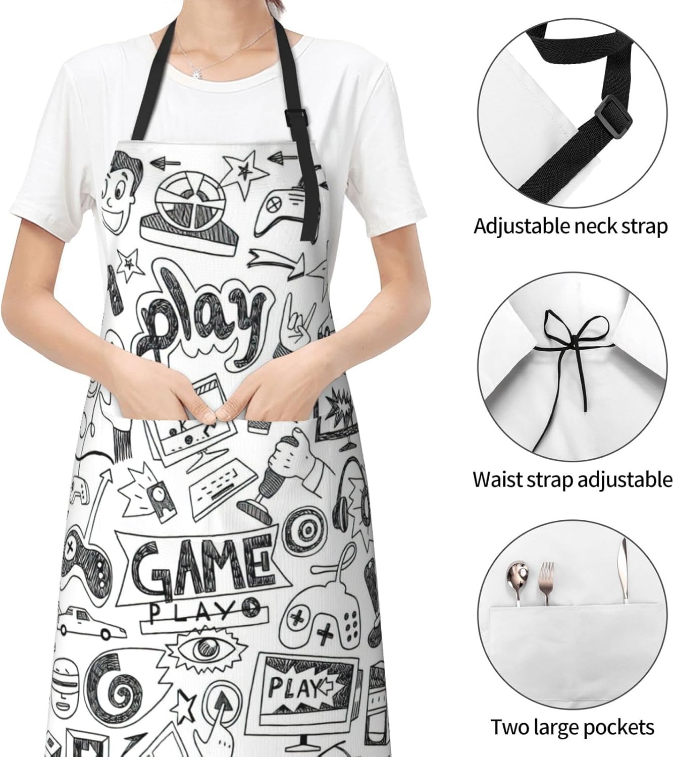 Video Game Boys Print 28x33 In Adult Kitchen Apron with Pockets Versat