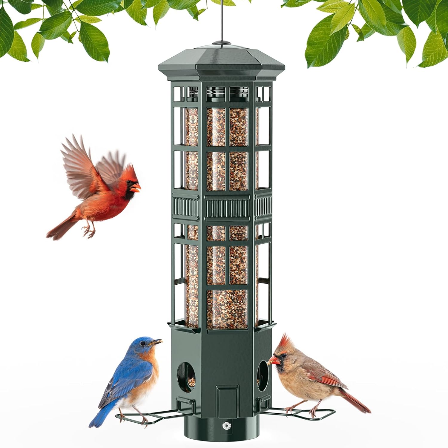 Squirrel Proof Bird Feeder for Outdoors, Gravity Spring Hanging Metal 