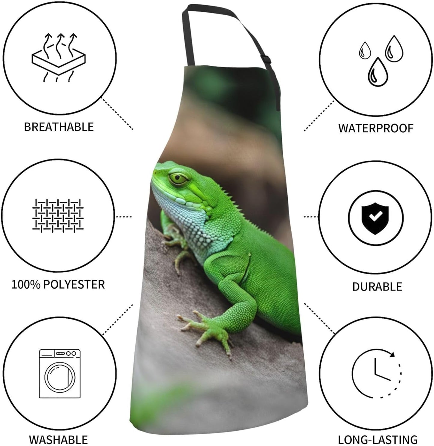 Green Lizard print Waterproof chef's apron with pocket apron for kitchen cooking baking barbecue and gardening