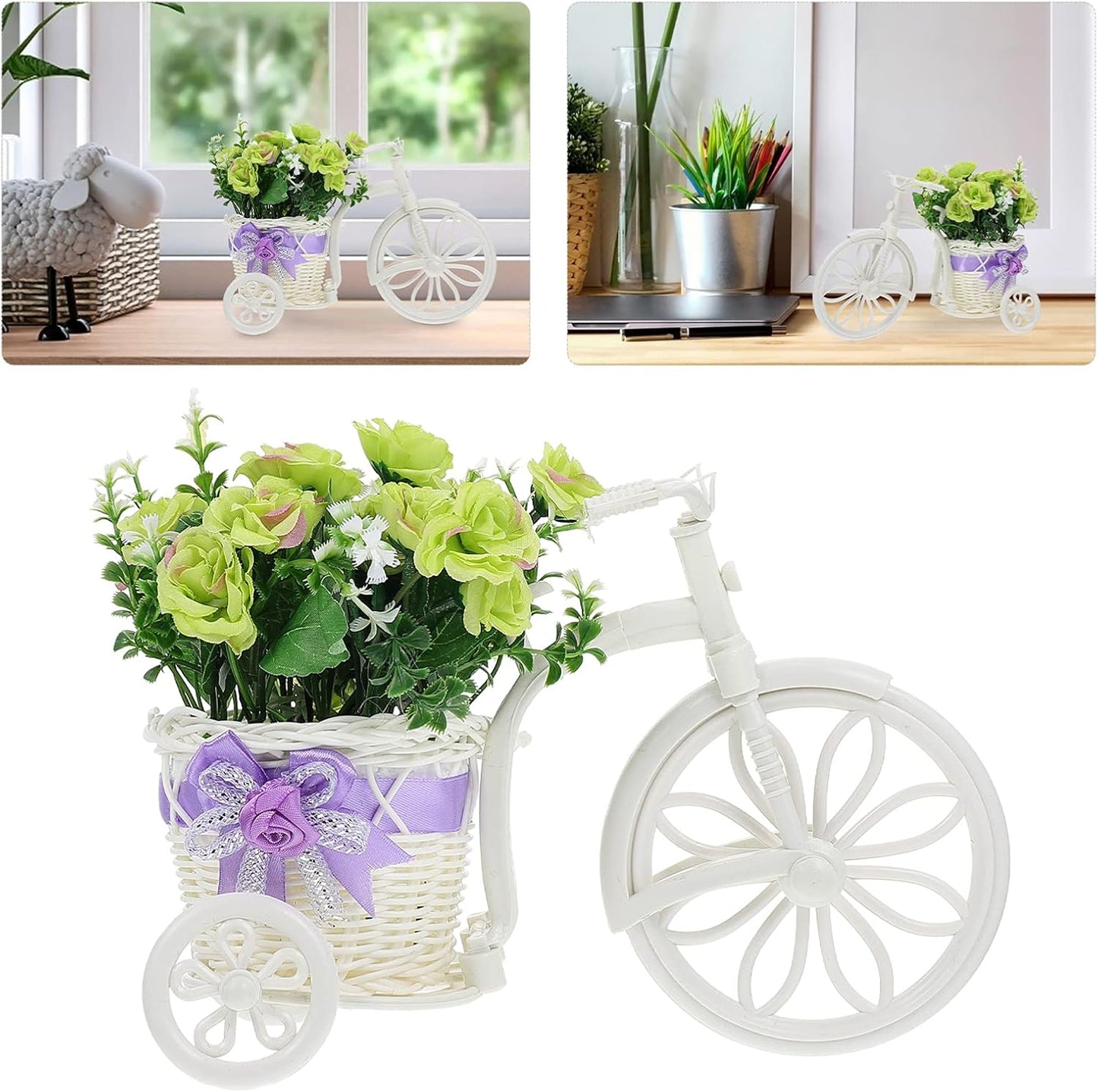 DOITOOL Summer Decorations for Home Indoor Bike Flower Holder Small Shelf Bracket Artificial Flower Arrangements Desktop Plant Stand Bike Display Rack