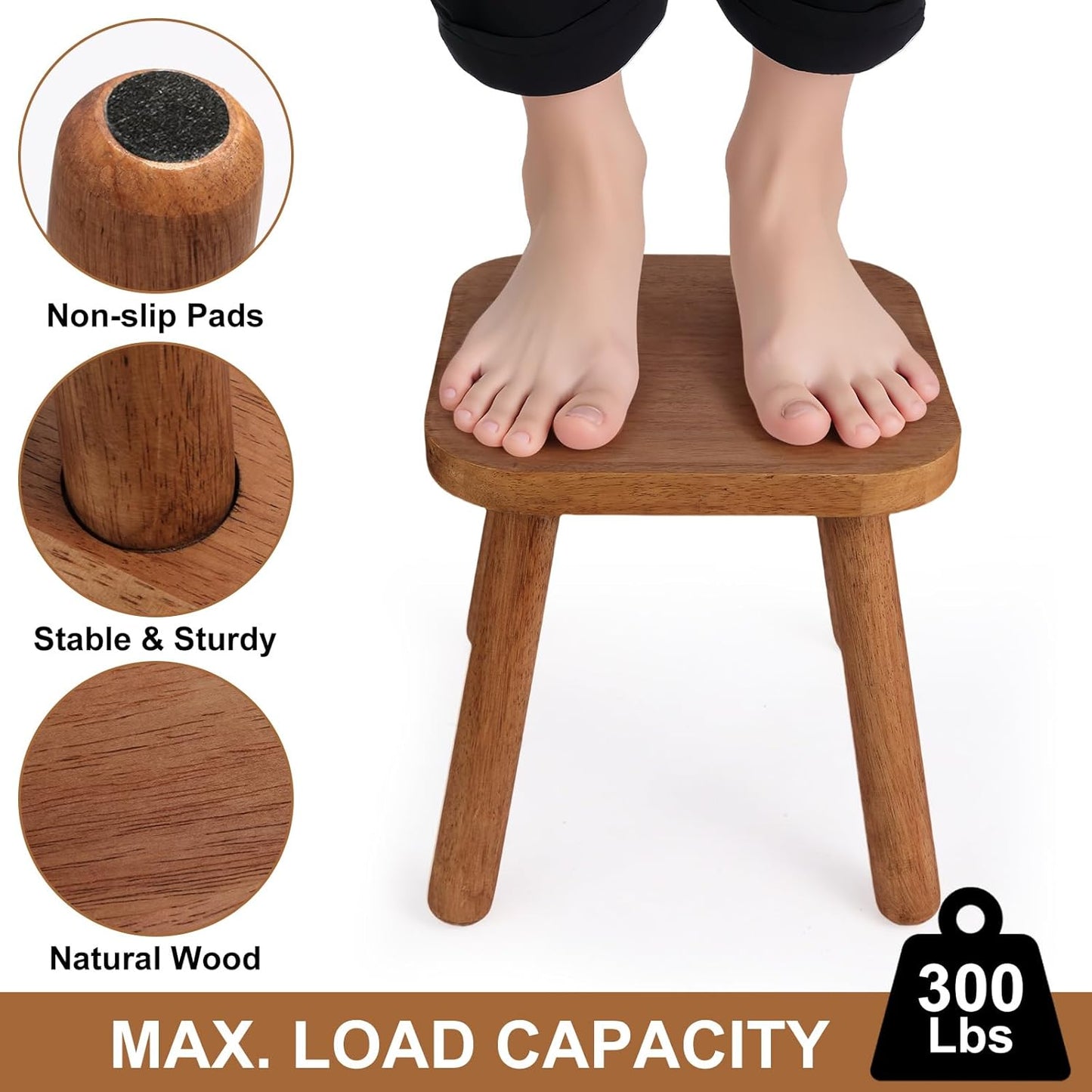 Solid Wood Step Stool，Wooden Plant Stool, Wood Plant Stand, Round Footstool, Removable Portable, Small Short Shoe Changing Stool (Walnut, 11.7inch)