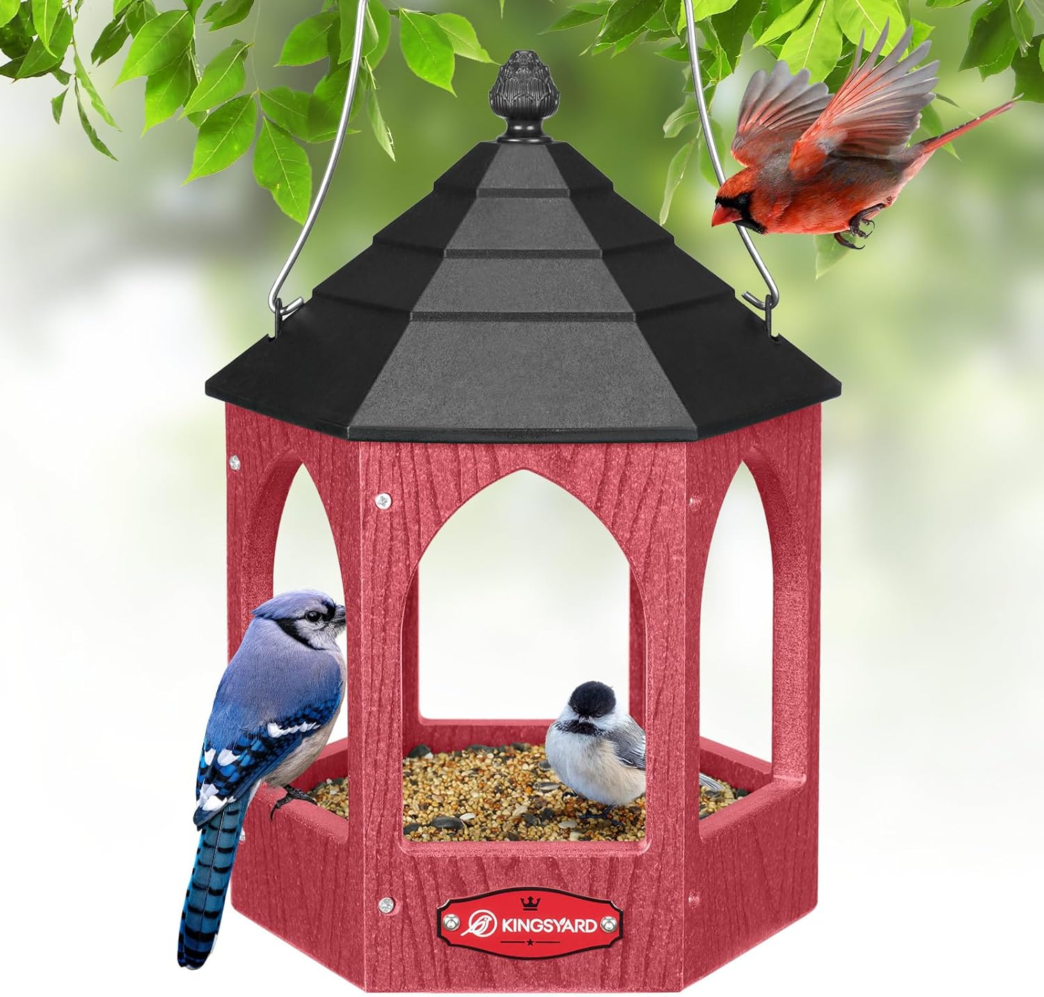 Kingsyard Platform Bird Feeder for Outdoor Hanging - Gazebo Style Recy