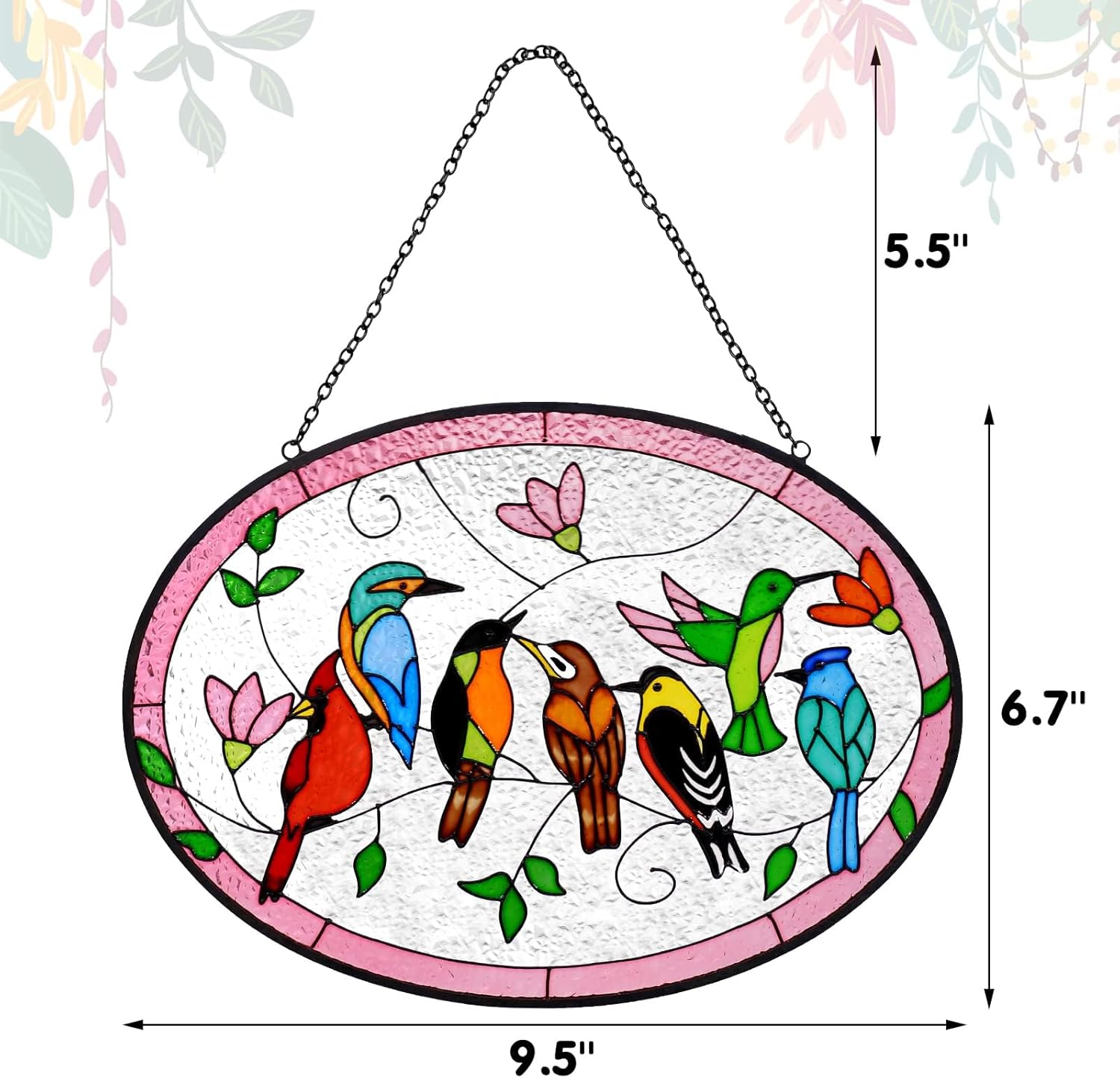 Huray Rayho Birds On A Branch Stained Glass Ornament, 9.5''x6.7'' Card