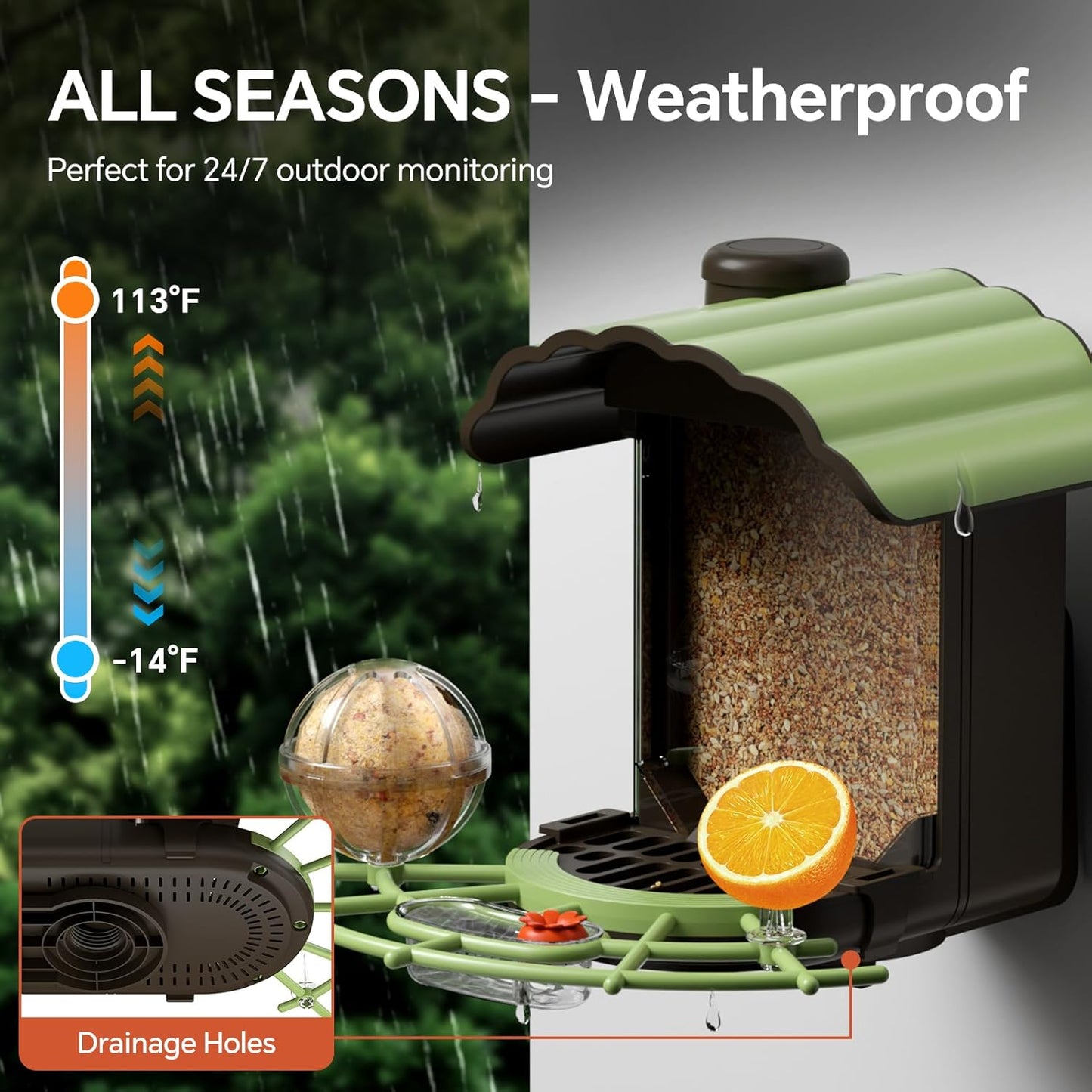 Bird Feeder for Outdoors, Outside Seed Feeders with 4 in 1 Food Tray, 2L Clear Large Capacity, Easy Mount, Suitable for Finch, Cardinal, Blue Jay, Humming, Safflower and Other Birds