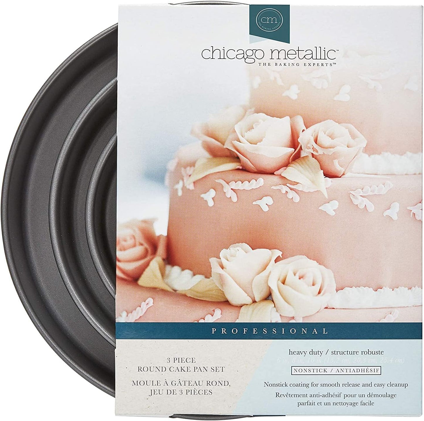 Chicago Metallic Professional 3-Piece Round Cake Pan Set of 6, 8, 10 i