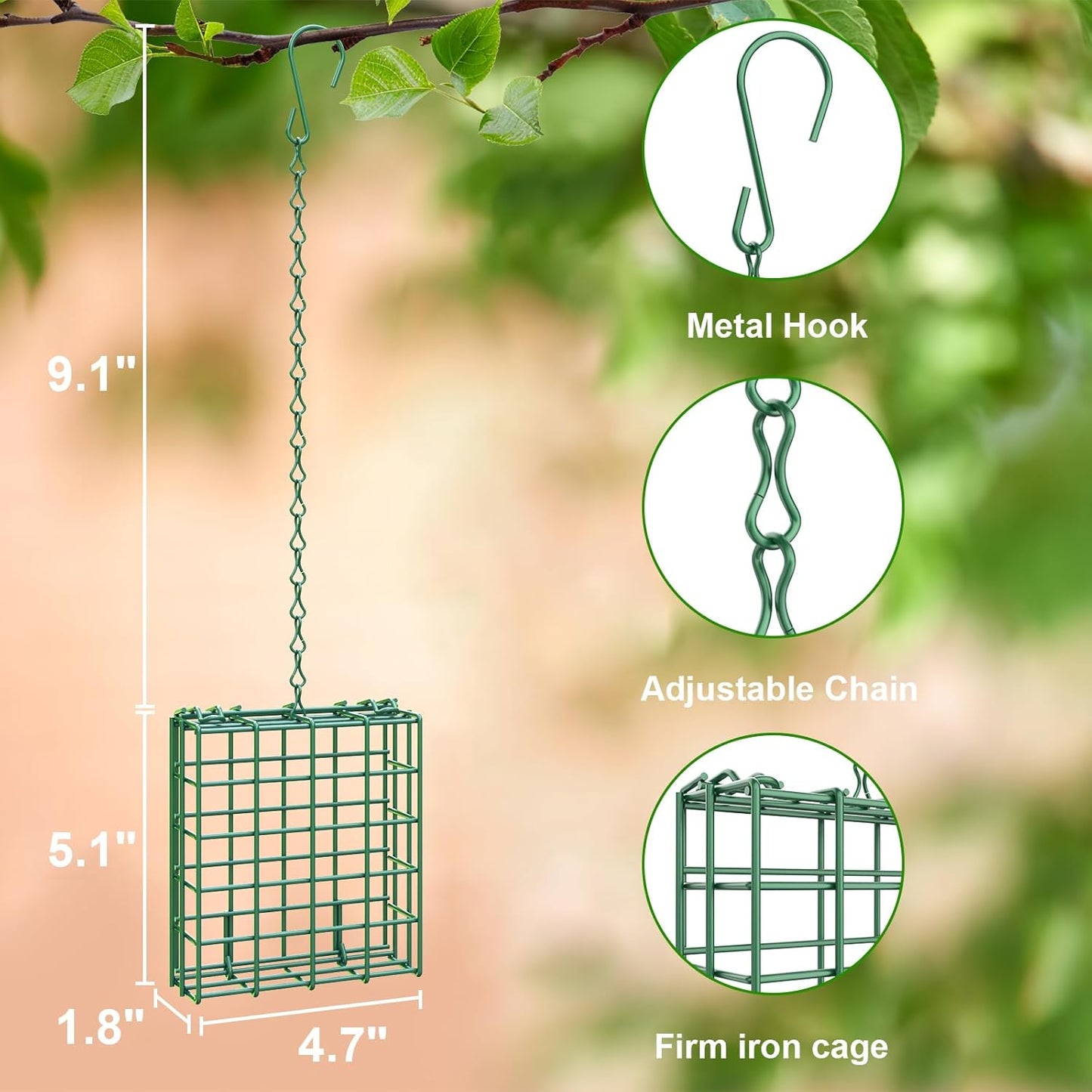 Bird Feeder for Outdoors, Suet Feeder Hanging Bird Feeder, Hanging for Garden Yard Outside - Single Suet Cake Feeders fo Attracting Birds