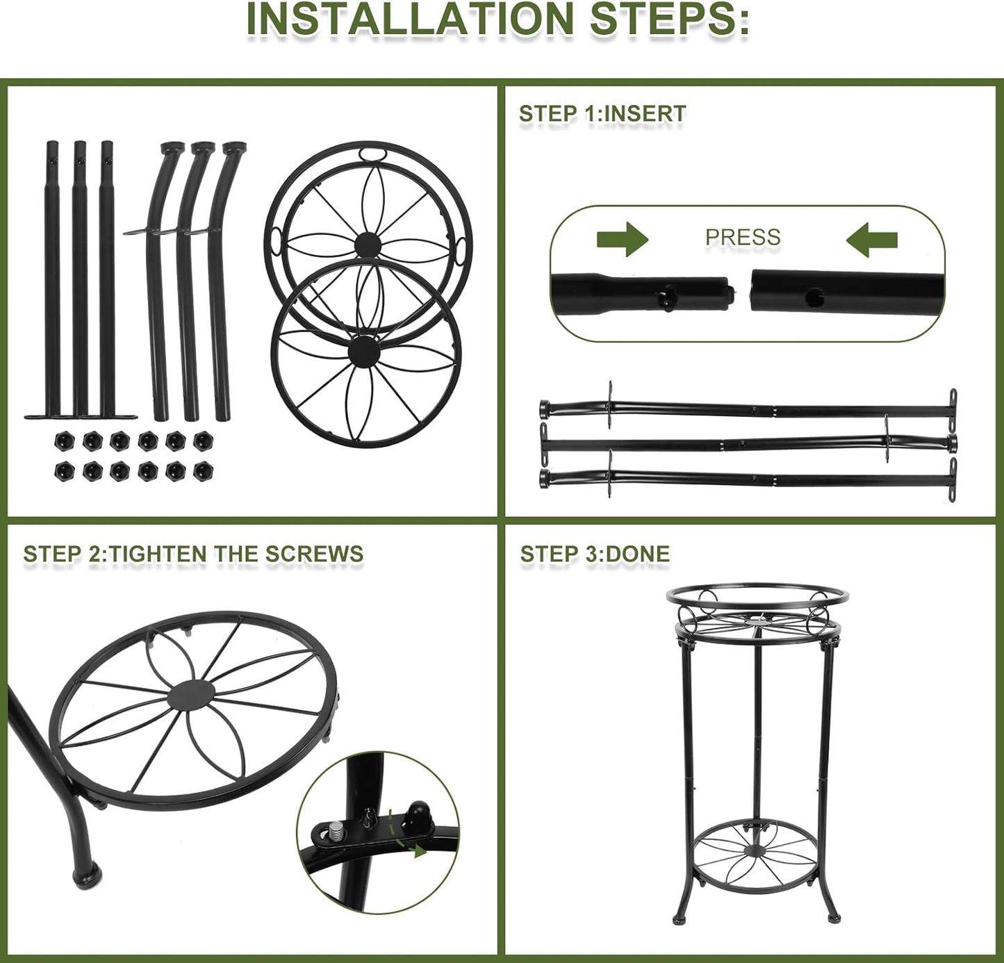 Plant Stand Indoor 2-Tier,20.3 Outdoor Tall Metal Plant Stands Black,S