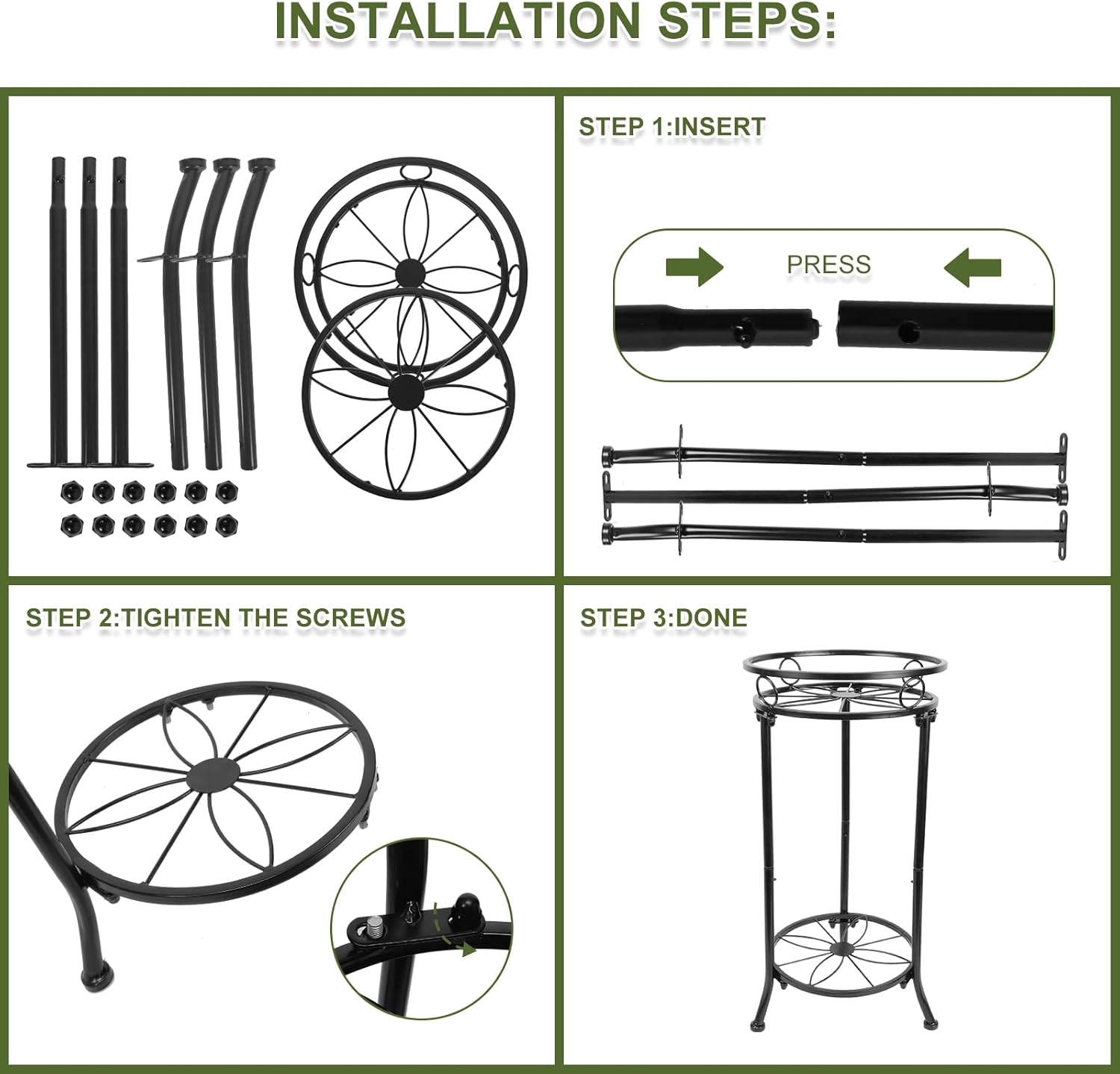 Plant Stand Indoor 2-Tier,20.3 Outdoor Tall Metal Plant Stands Black,S