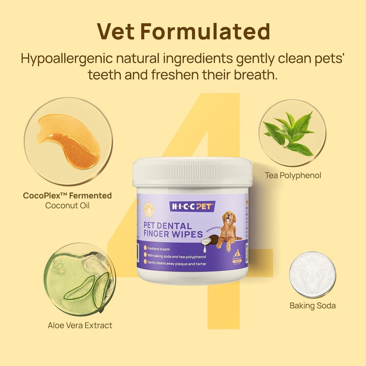 HICC Pet Teeth Cleaning Wipes for Dogs & Cats, Vet-Recommended Remove 