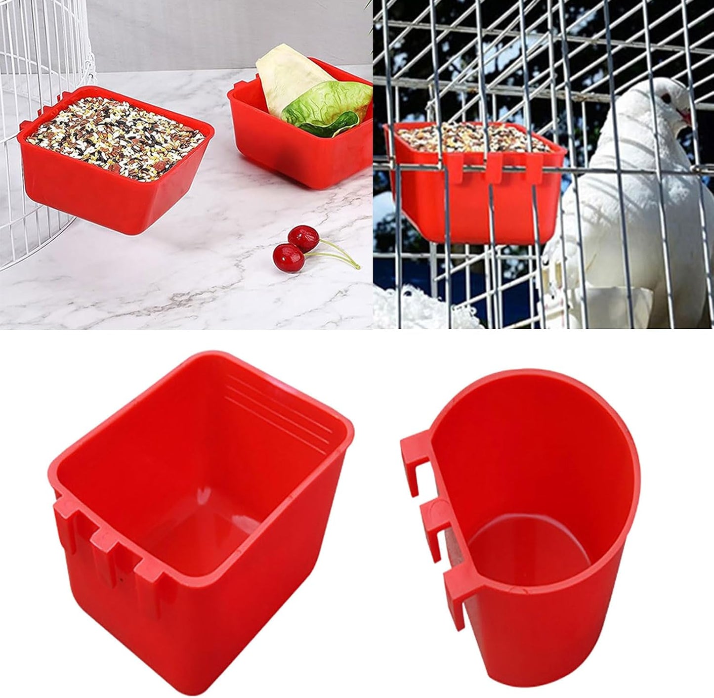 Pack of 5 Bird Feeders Food Cups for Poultry and Birds Pet Supplies Chicken Feeder Feeding Equipment Cage Bird Feeders for Small Birds, Square