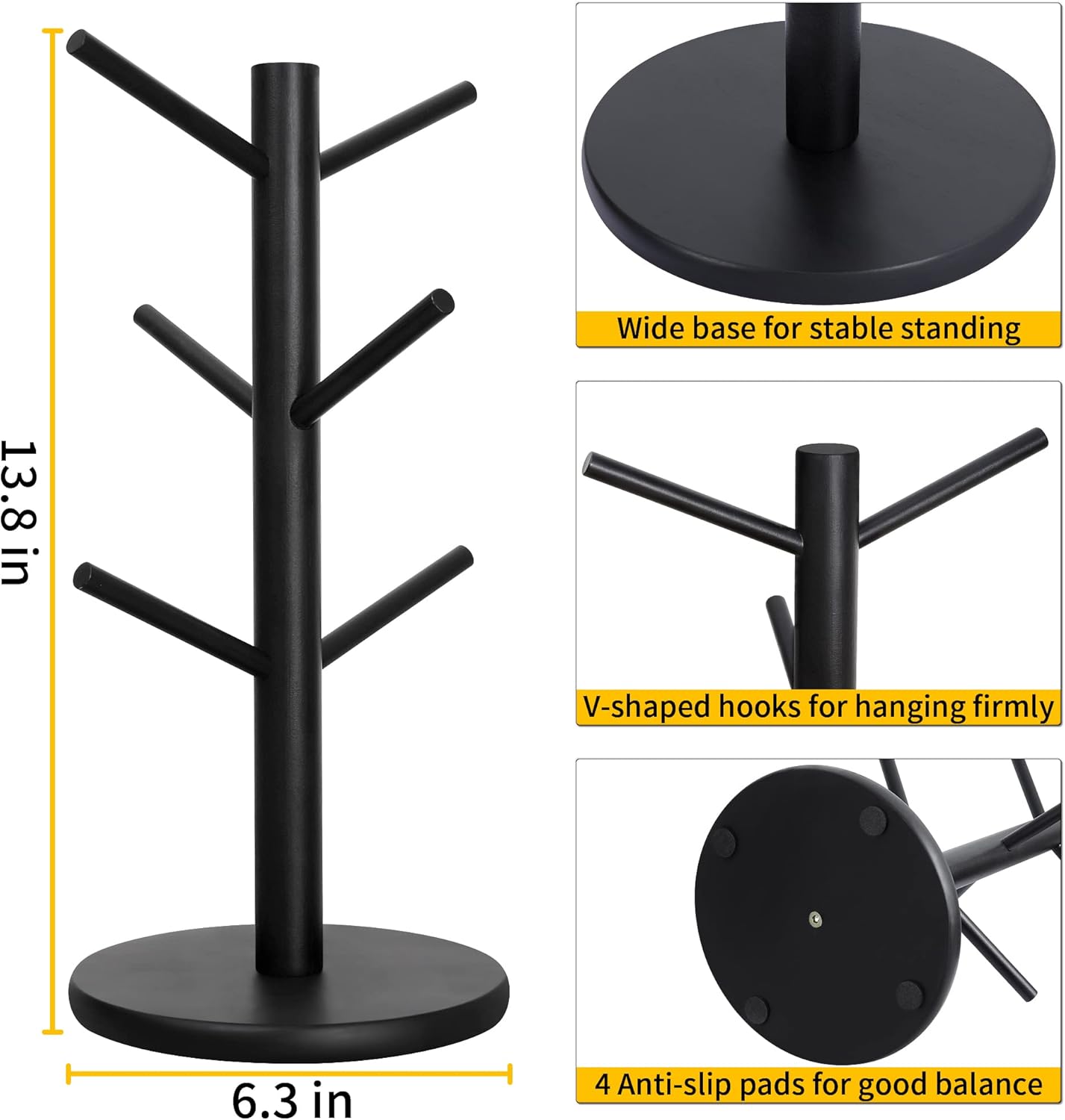 MyLifeUNIT Mug Holder Tree, Coffee Cup Holder with 6 Hooks (Black) | M