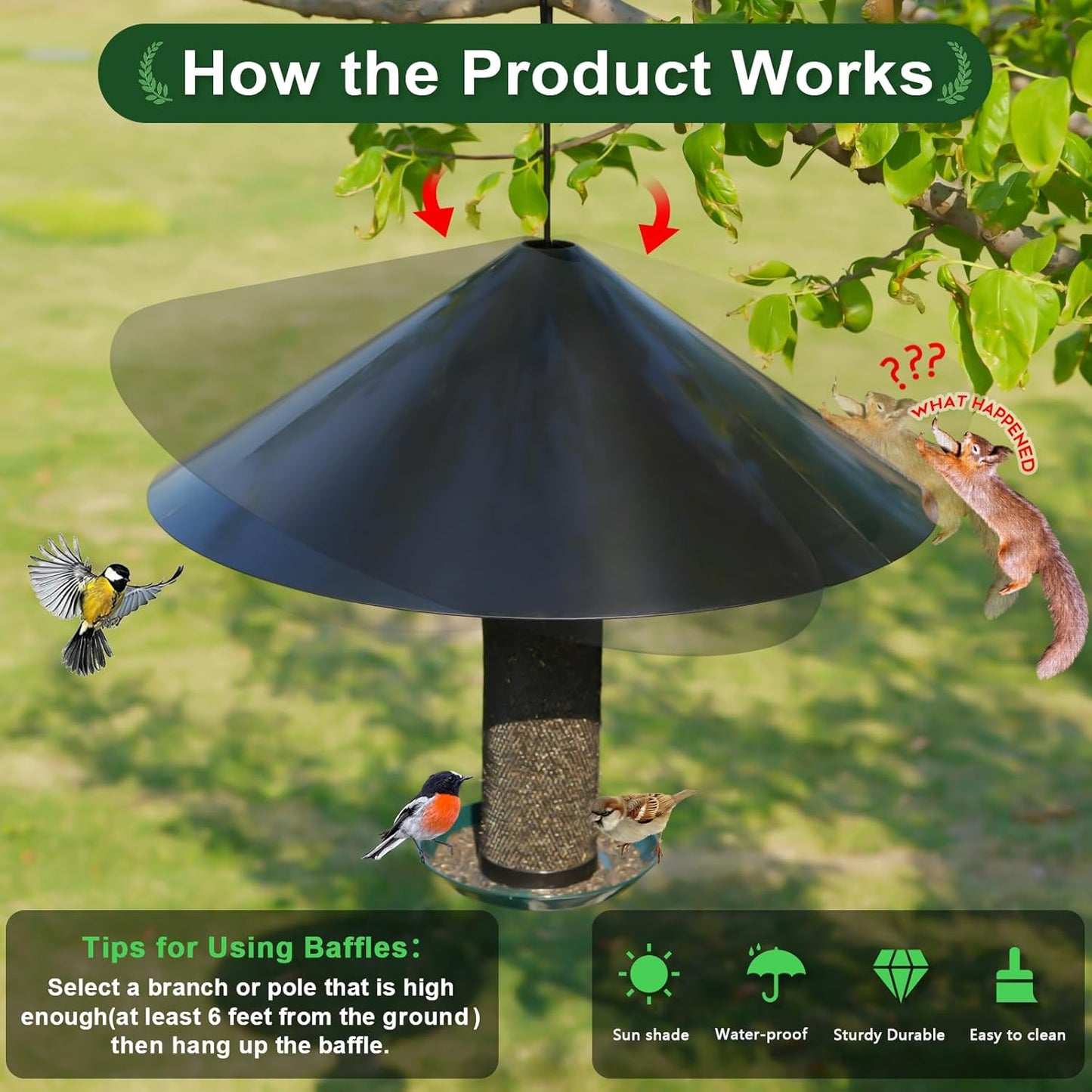 Gtongoko 19 Inch PP Squirrel Baffle for Bird Feeder Outside Hanging Bird Feeder Umbrella Guard Hanging Squirrel Proof for Shepherd Hooks or Pole Black 1 Pack