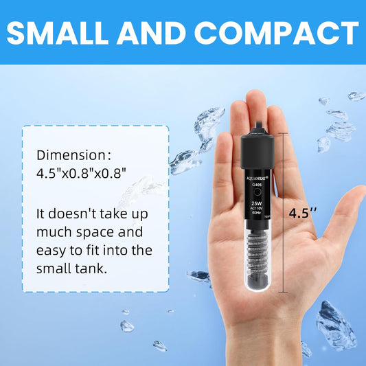 AQUANEAT Aquarium Heater, 25W Small Betta Fish Tank Heater, Mini Prese