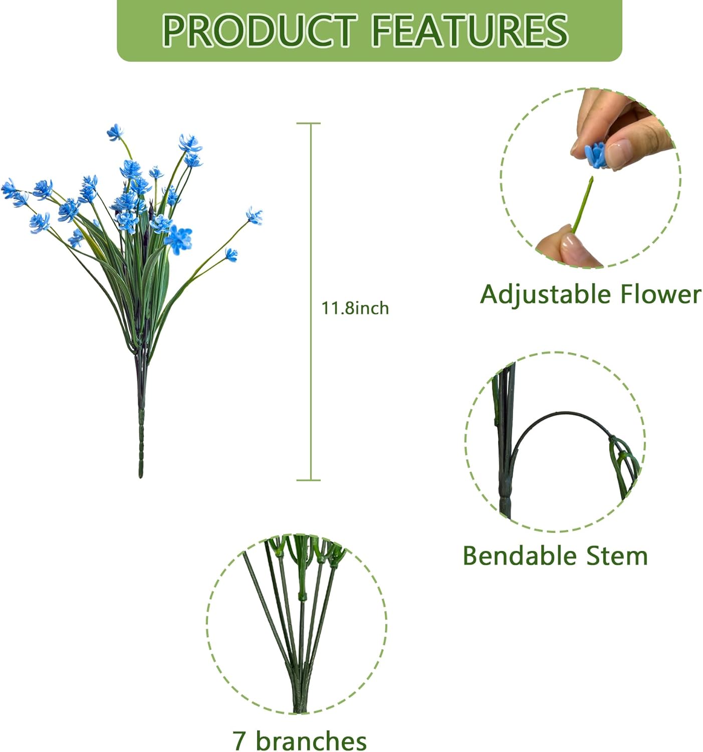 Artificial Flowers for Outdoors, 12 Bundles Fake Outdoor Flowers, Blue Artificial Flowers with Stems, Fake Flowers for Planters, UV Resistant Outdoor Flowers, Garden Porch Window Box Décor