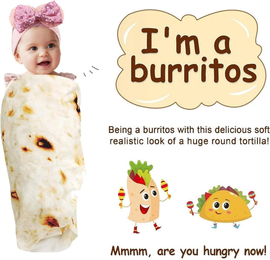 Burrito Tortilla Blanket Baby Stuff Shower White Elephant Gifts for Kids Throw Blankets Wrap Swaddle Toddler Boy Girl Party Novelty Gag Pets Soft Fleece 40in