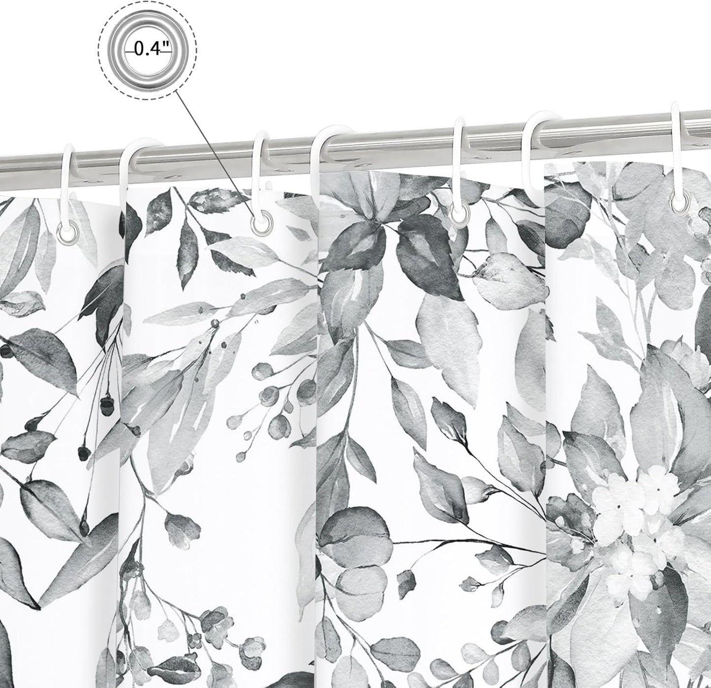 Gibelle Grey Eucalyptus Shower Curtain, Watercolor Plant Leaves with Floral Bathroom Shower Curtain Set, Gray White, 72x72