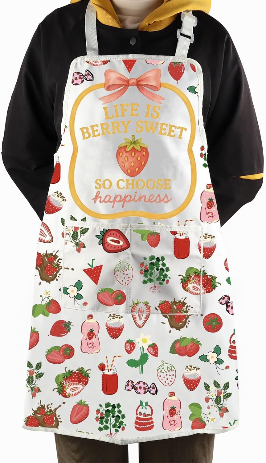 WCGXKO Life Is Berry Sweet So Choose Happiness Strawberry Summer Kitchen Apron Fruit Positive Gift Mental Health Matters Gift