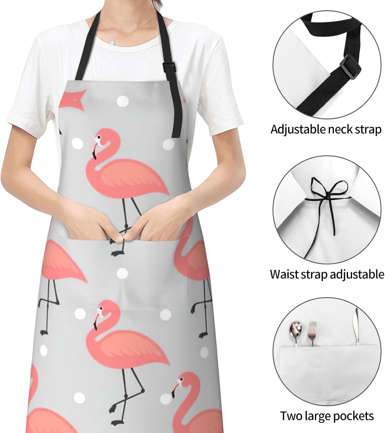Flamingo Print Laundry apron 28x33 In Waterproof Kitchen Apron with Pockets for Cooking Baking