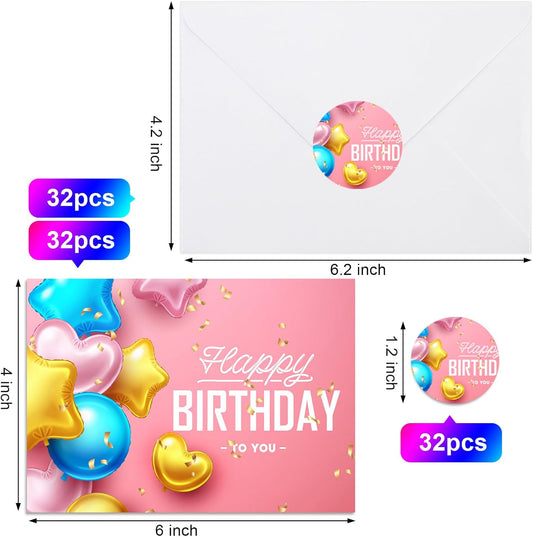 Joyberg 32 PCS Happy Birthday Cards Bulk with Envelopes, 4x6 Assorted Birthday Cards