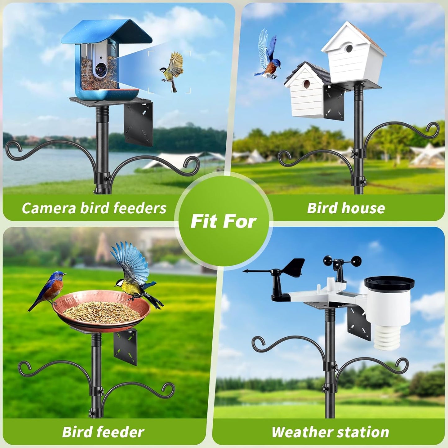 Bird Feeder Pole, 80 Inch Bird House Pole Stand for Outdoors Heavy Duty Metal Feeding Station Kit with 2 Hooks for Birdhouse & Pole Mount birdfeeders Outside, 1 Inch Diameter, 1 Pack