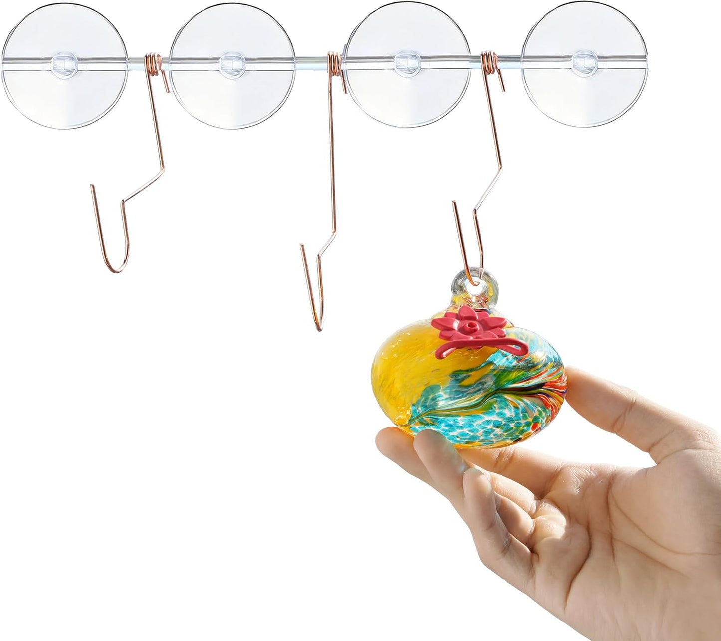 3Pcs Hand Blown Hummingbird Feedeers with Suction Cups for Window Hanging Ant and Bee Proof Glass Humming Birds Feeders Gifts for Woman Man