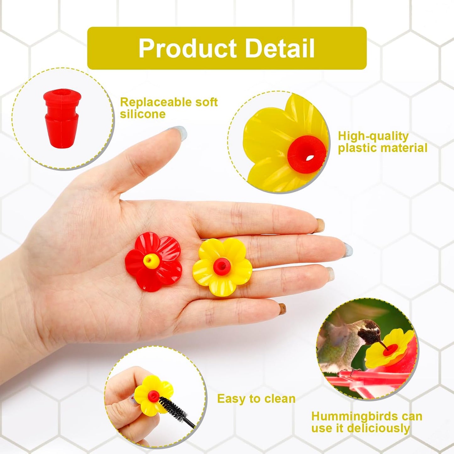 30Pcs Hummingbird Feeder Parts,Cleaning Brush Hummingbird Feeder for Hanging Feeding Hummingbird Outdoors, 3 Colors (White, Yellow, Red)