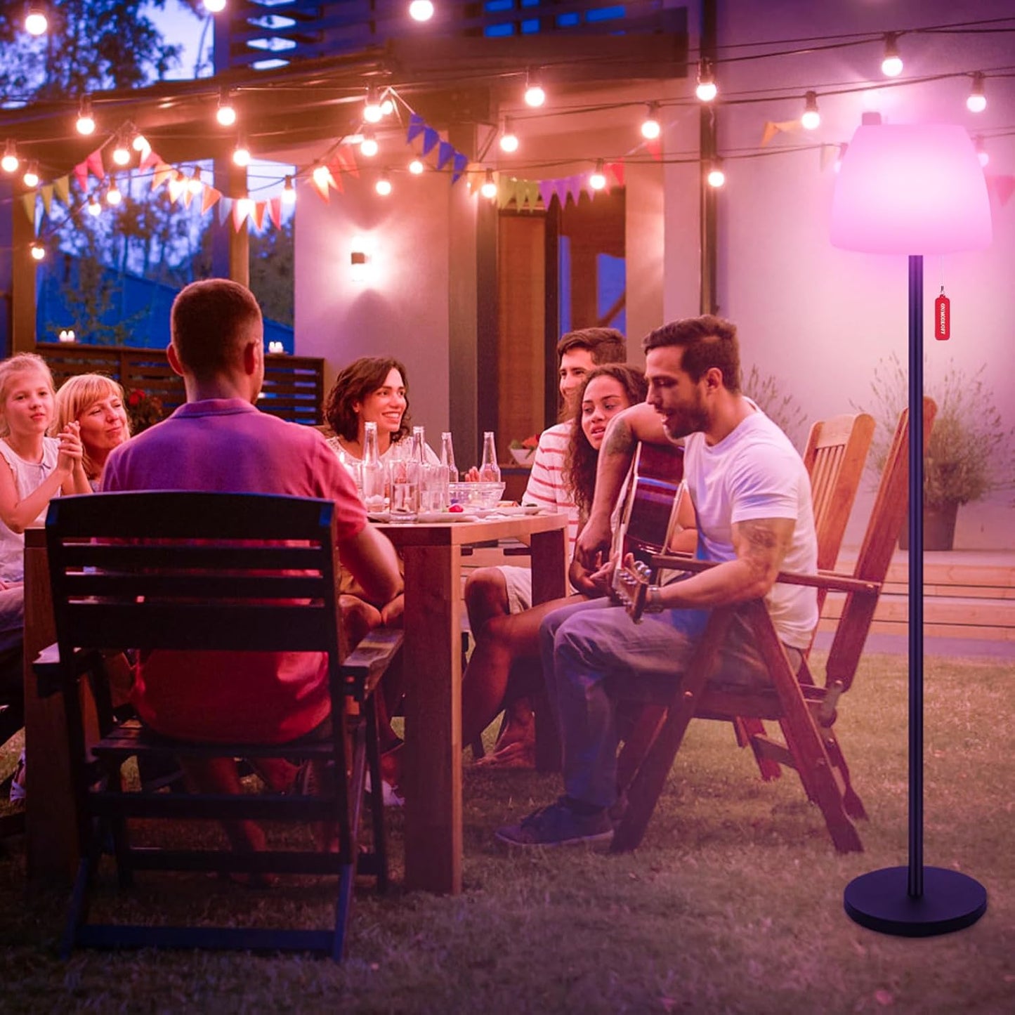 Qnkaa Outdoor Floor Lamp Solar Outdoor Lamps for Patio Waterproof Shower Lamp,LED Cordless Floor Lamp with Light Sensor,Rechargeable Dimmable Floor Lamp Warm White+RGB Solar Lamp for for Garden