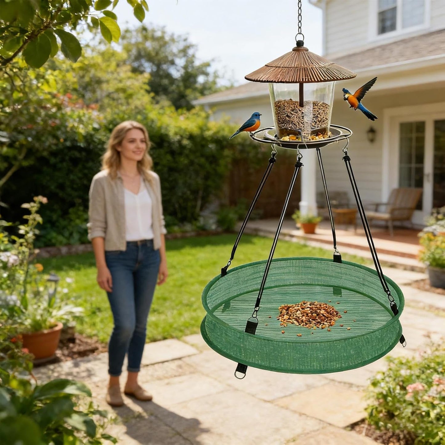 Bird Feeders, Outdoor Tray, 19.6 Inch Spill Guard Mesh Feeding Tray with Hangable Design, Avian Feeder with Sturdy Construction, Garden Supplies, Bird Feeders for Finch Hummingbird Watching