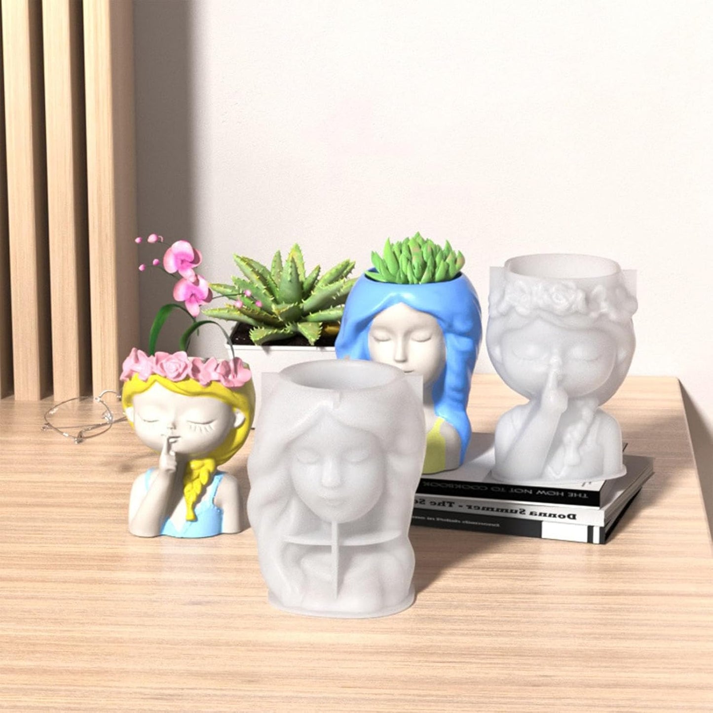 3pcs DIY Cute Girls Flower Pots Silicone Molds Pen Holder Epoxy Resin 