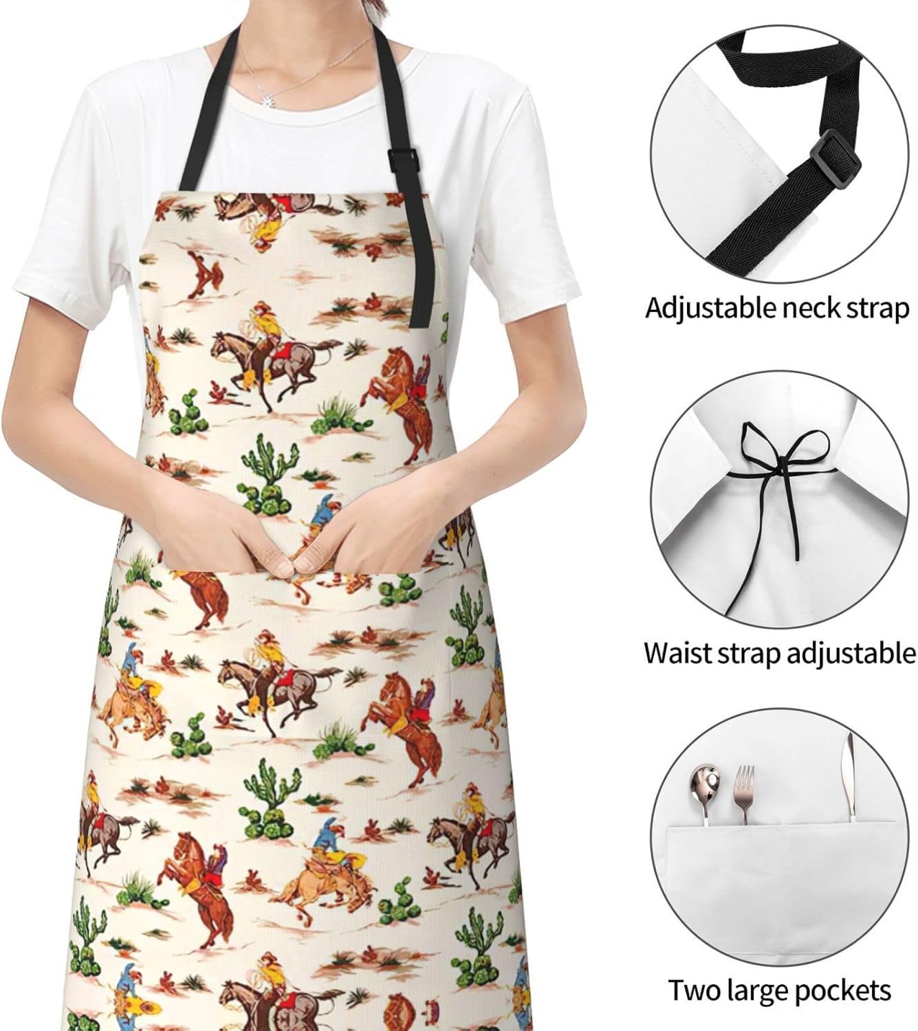 Cowboy Ride Horse Print Laundry apron 28x33 In Waterproof Kitchen Apron with Pockets for Cooking Baking