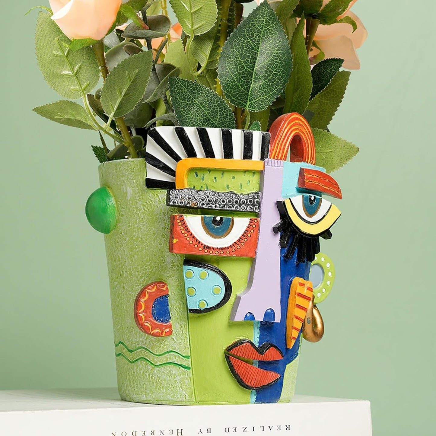 Picasso Abstract Face Flower Pot Colorful Art Flower Vase with Facial Expressions Unique Head Planter for Indoor Outdoor Cute Plant Decor (Small)