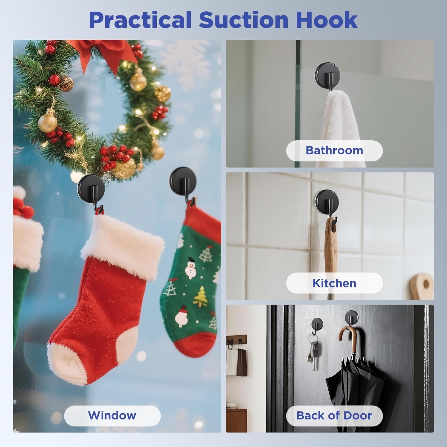 OUTXE Suction Cup Wreath Hanger, Upgraded Reef Hook for Front Door/Gla