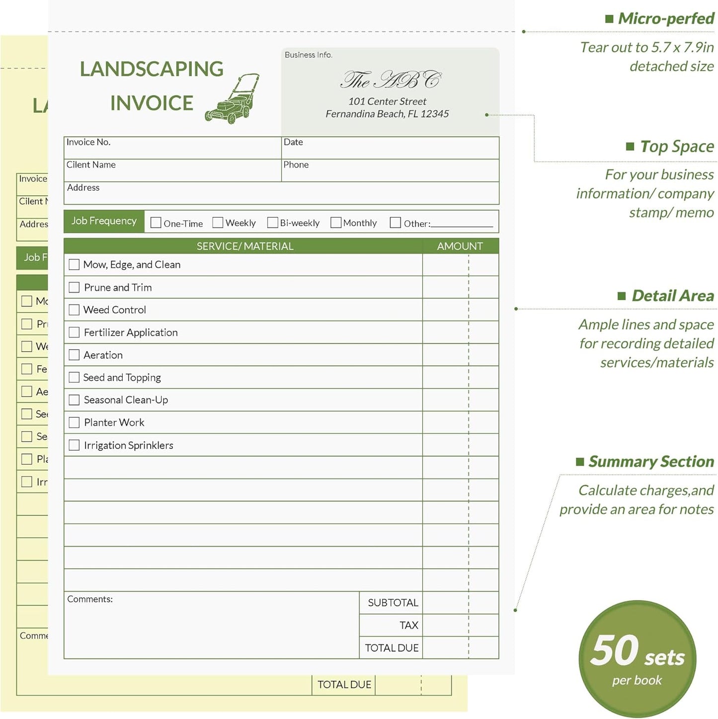 Professional Garden Invoice Receipt Book, Landscaping Invoice Book for