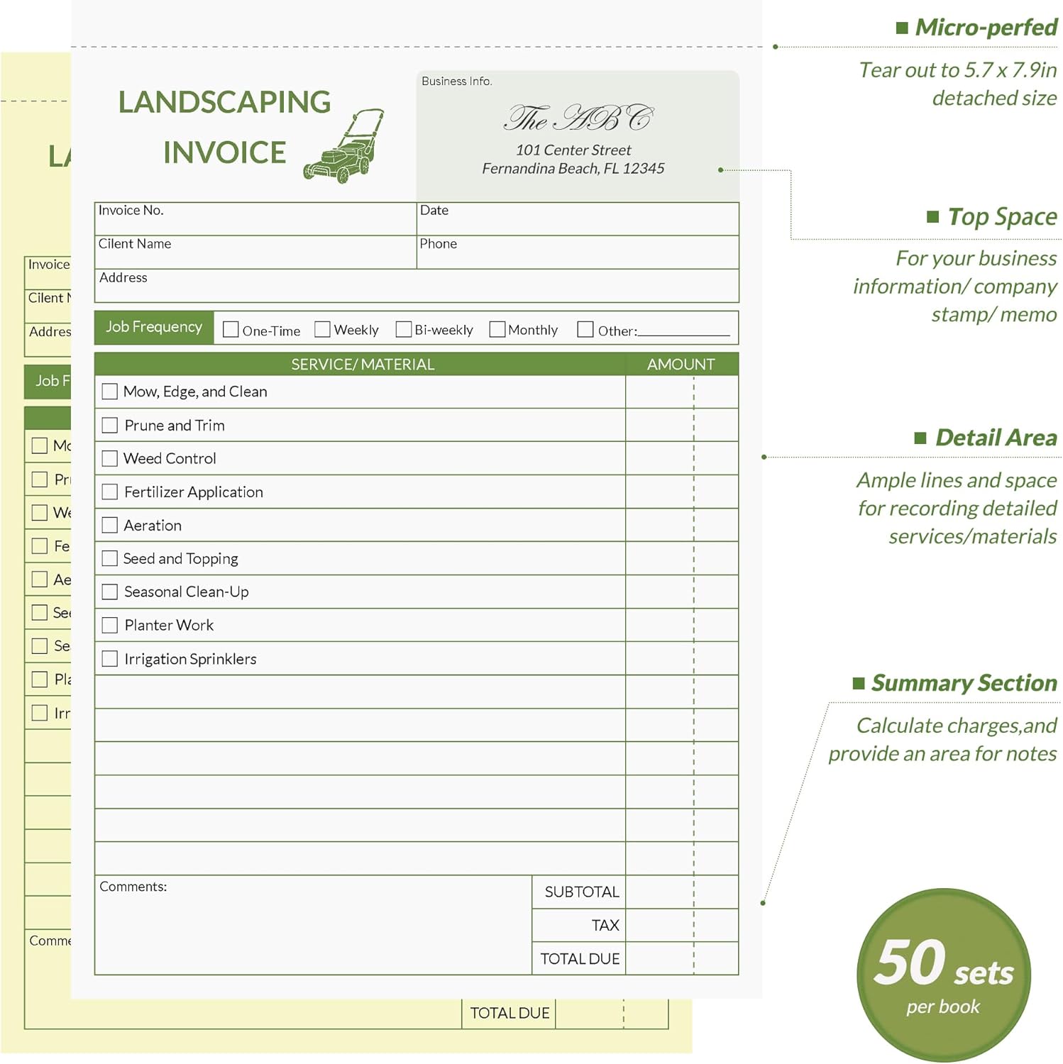 Professional Garden Invoice Receipt Book, Landscaping Invoice Book for