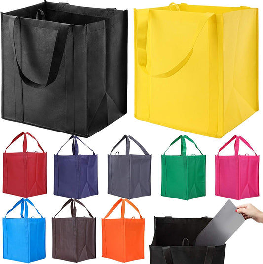 NERUB 10 Pack Reusable Reinforced Handle Grocery Bags - Heavy Duty Lar