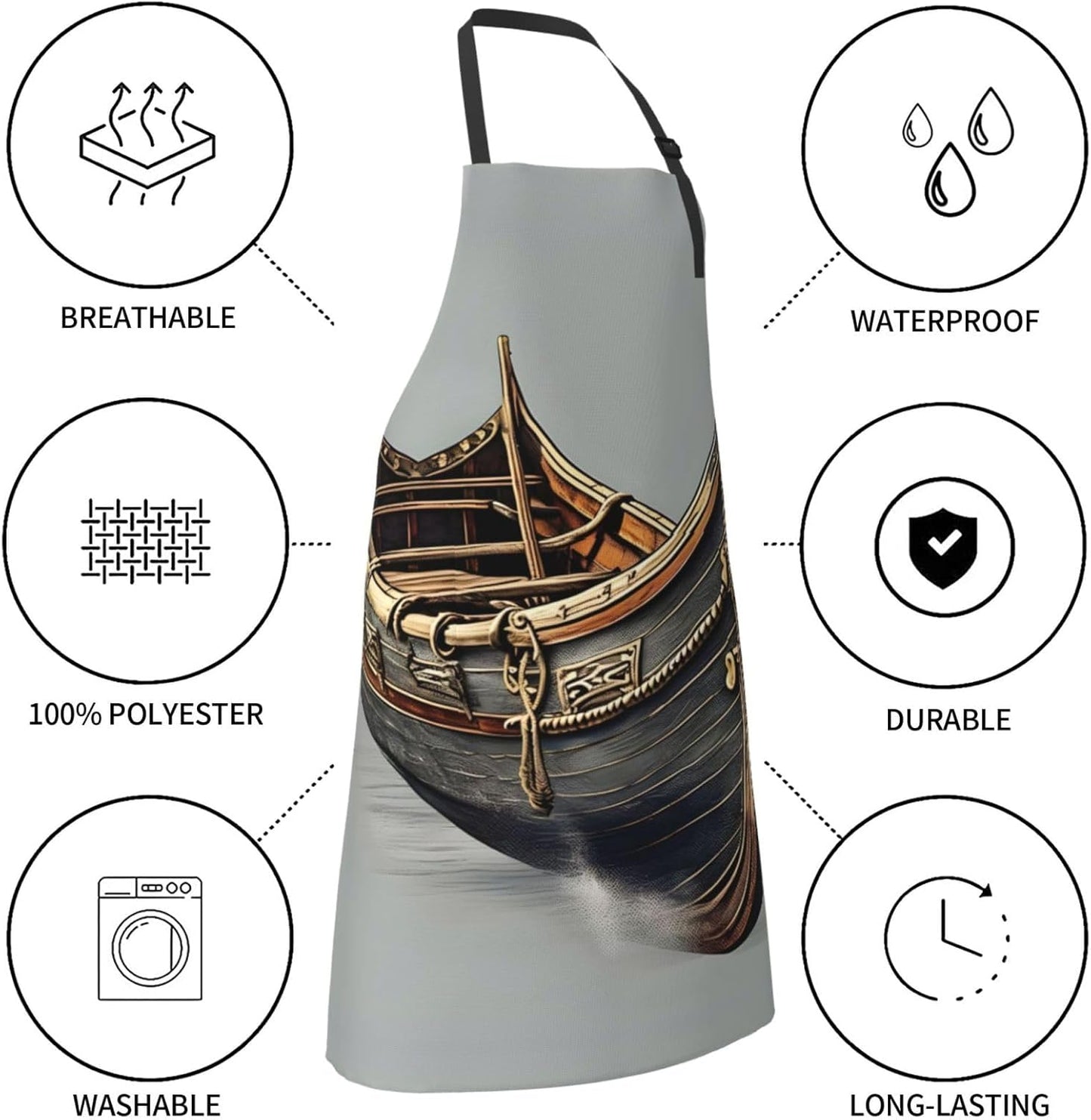 Old Viking Boats Print Laundry apron 28x33 In Waterproof Kitchen Apron with Pockets for Cooking Baking