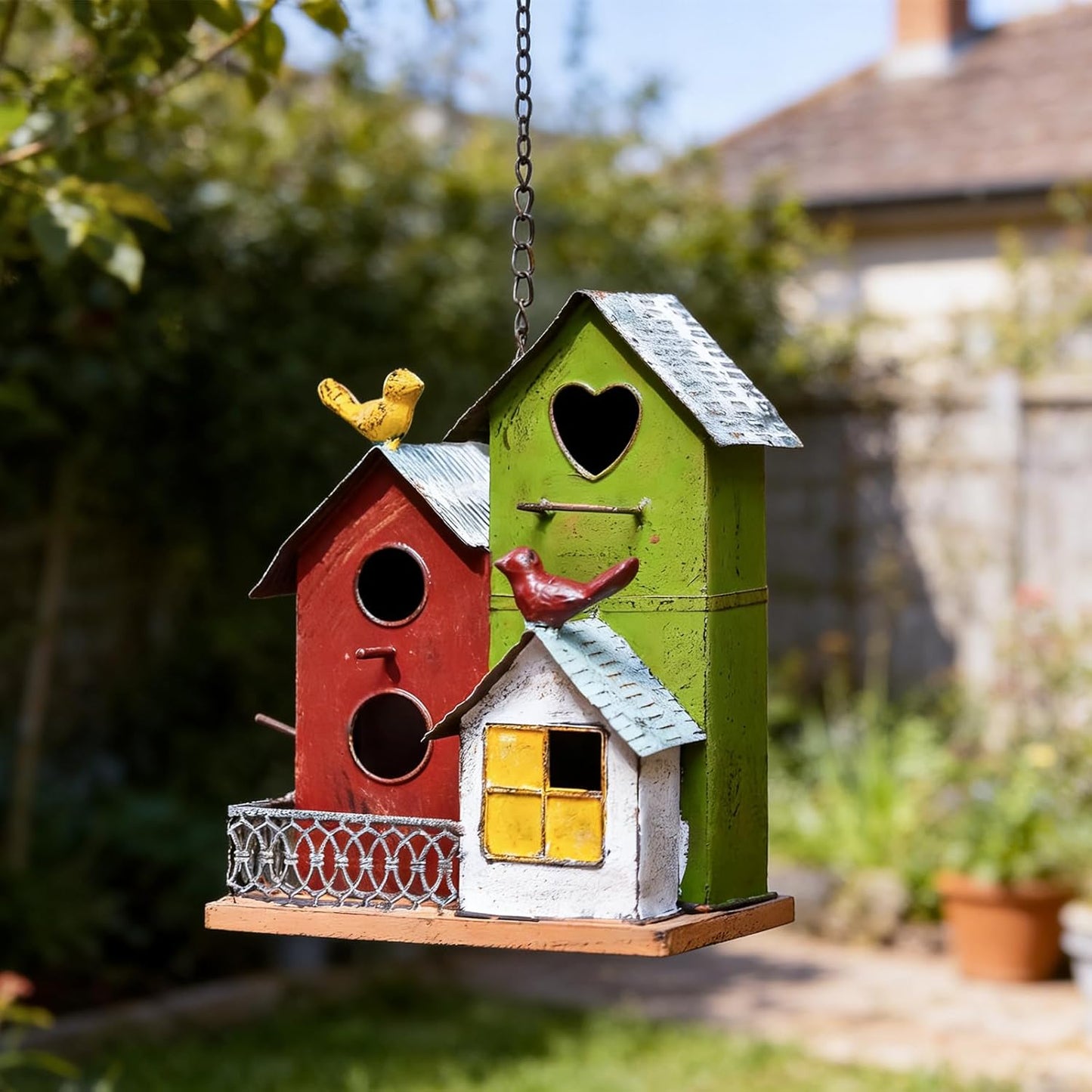 Jemeni Metal Bird House for Outside – Hanging Large Multi-Birdhouse for Outdoor & Indoor Garden Decor