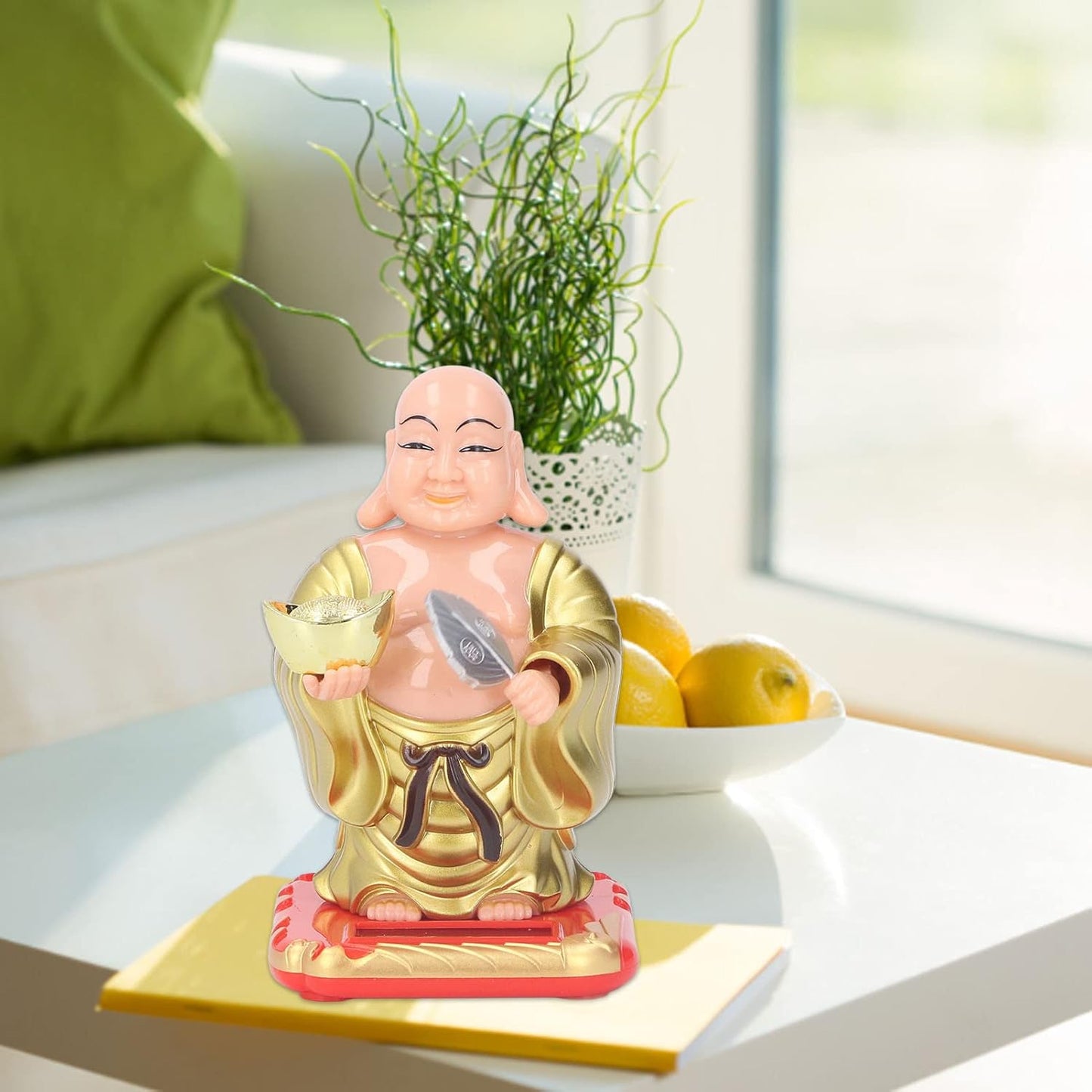 Standing Maitreya Buddha Solar Ornaments, Light Energy Sensing Automatically Wave Hand Nod Head Car Dashboard Ornament Home Wealth Health Lucky Ornaments