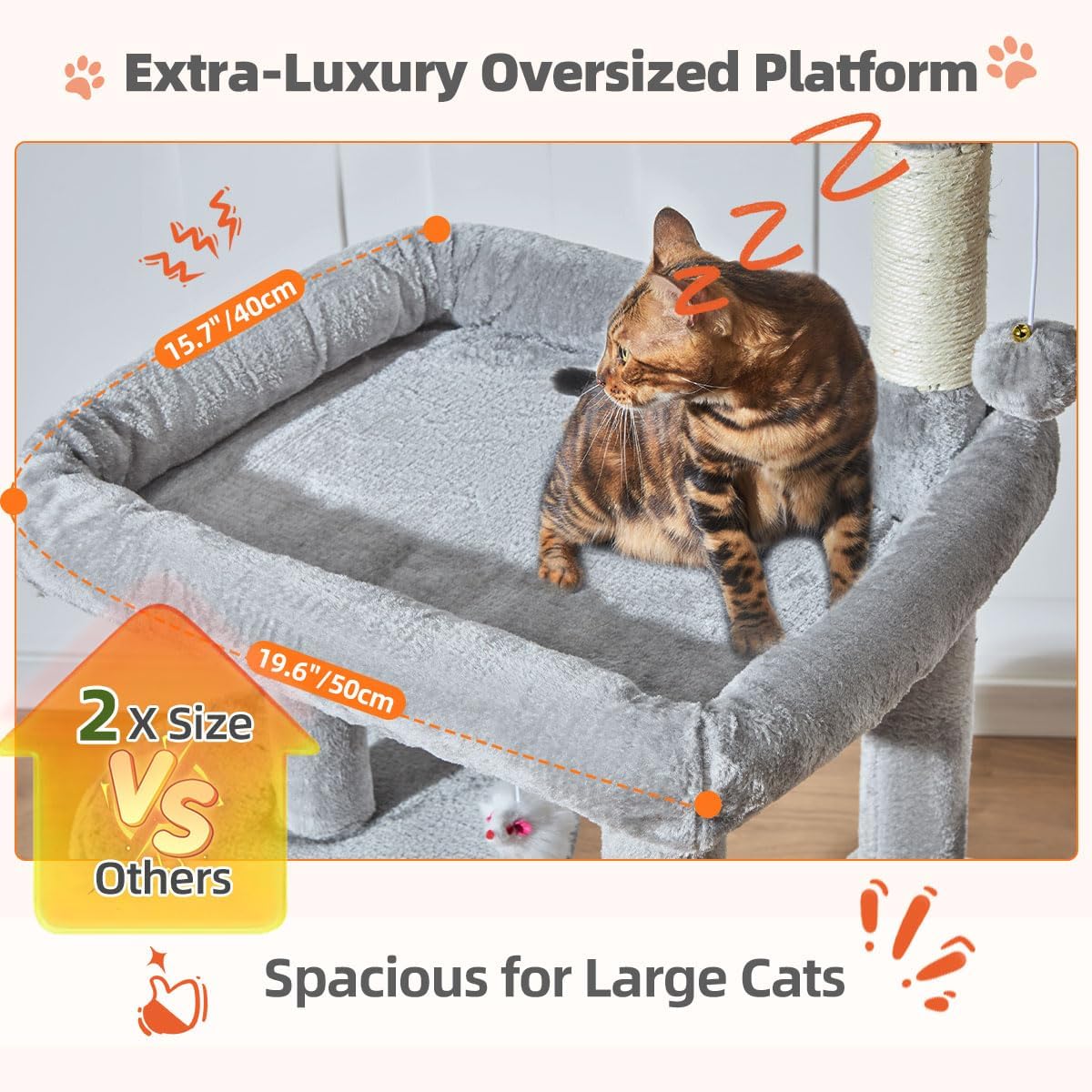 Taoqimiao Cat Tree for Indoor Cats, 55.1In Sturdy Cat Tower, Large Pla