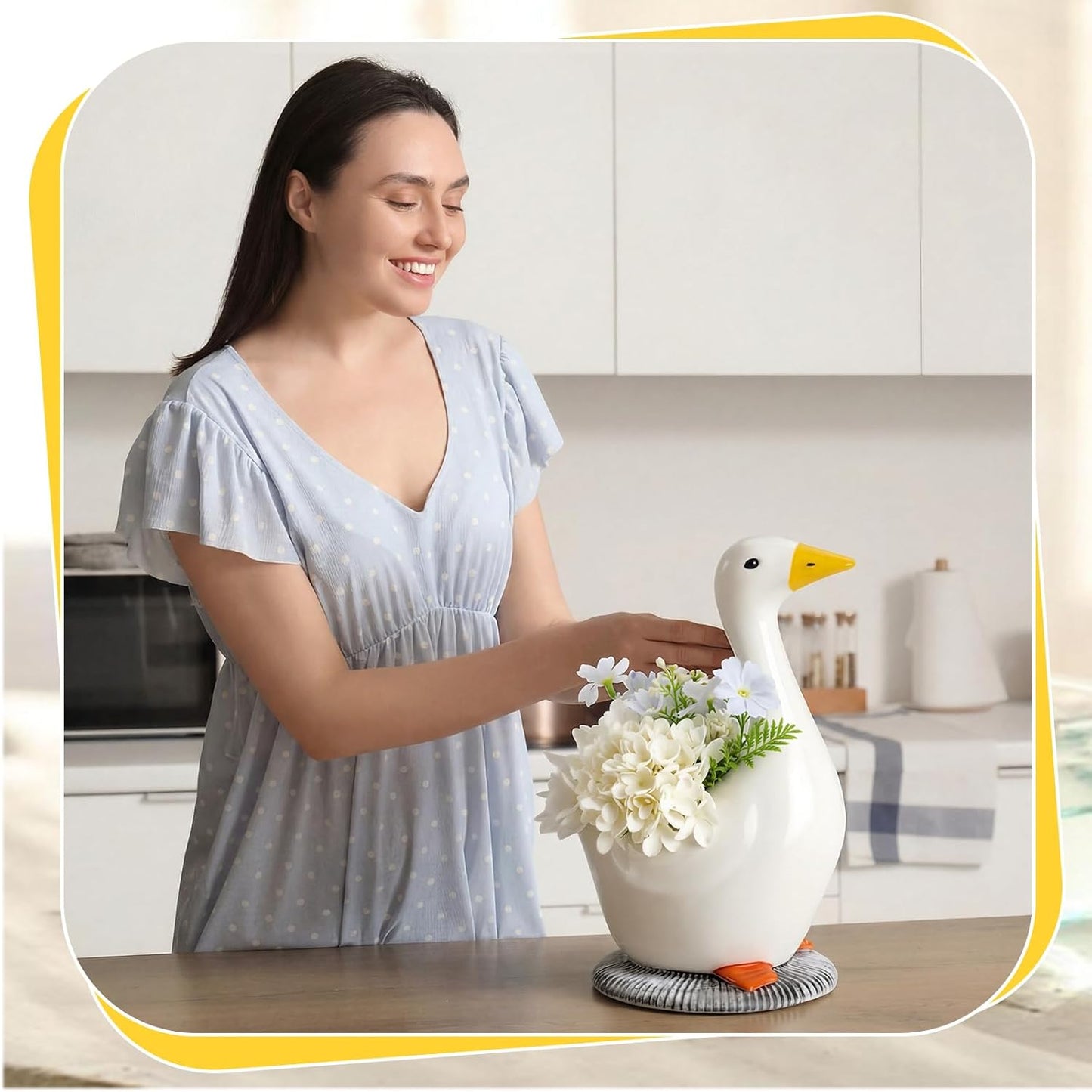 Silly Goose Vase Ceramic Cute Flower Vase Goose Birthday Party Table Centerpieces White Animal Planter Pot Home Decor for Office Living Room Kitchen Bathroom Decor Housewarming Gifts