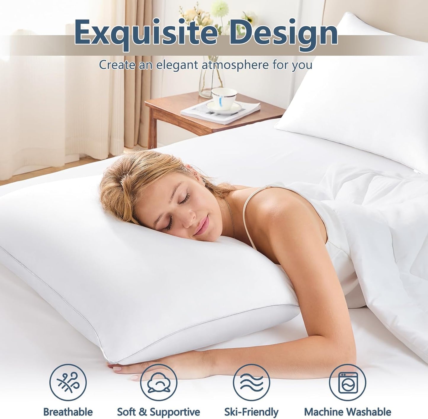 CozyLux Pillows Queen Size Set of 2, Hotel Quality Bed Pillows for Sleeping 2 Pack, Cooling Pillows for Side Back and Stomach Sleepers, Down Alternative Luxury Soft Supportive Fluffy Pillows (18x28)
