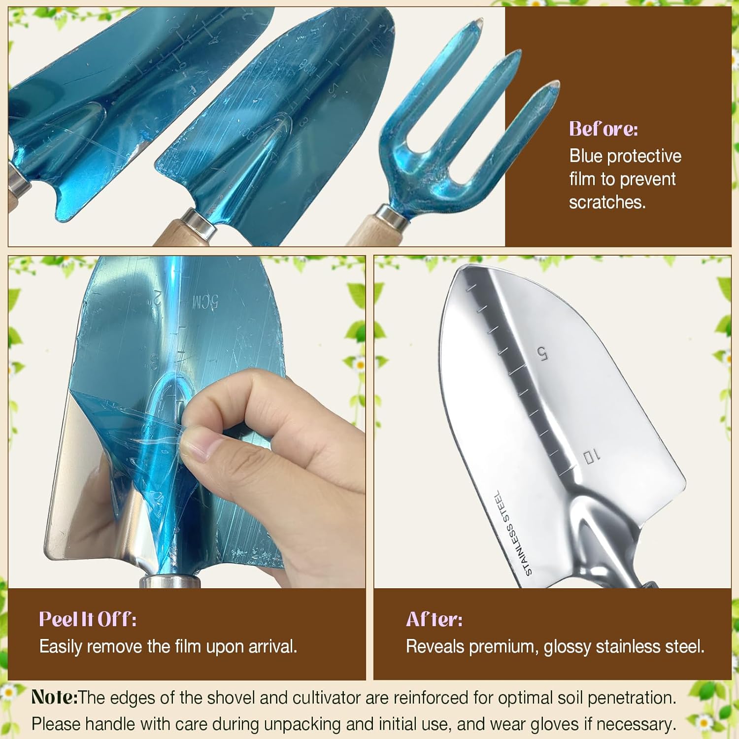 Gardening Tools 9-Piece Heavy-Duty Garden Tools Set, Stainless Steel G